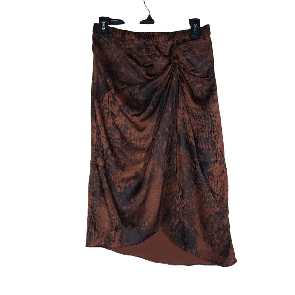 Current Air Womens Midi Skirt Medium Brown Drape Front Satin Bohocore Streetwear